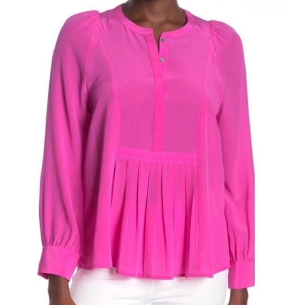 J. Crew Pink 100% silk pleated blouse